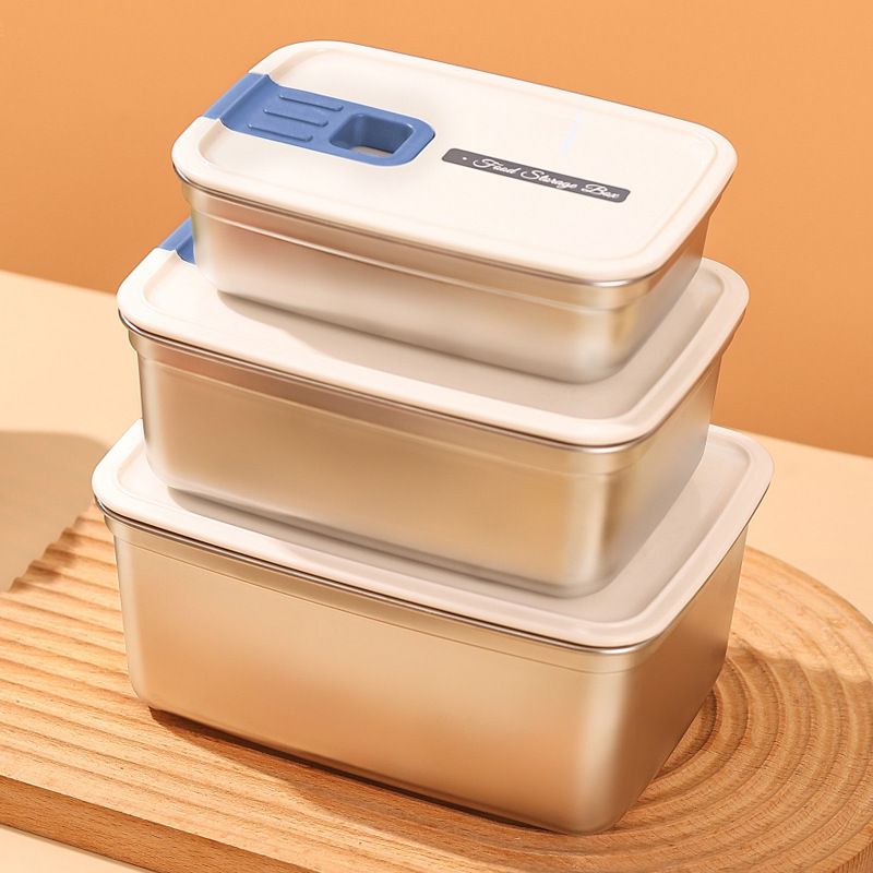 Minimalist Large Capacity 304 Stainless Steel Student Lunch Box Office Worker Square Lunch Bento Box Fresh-Keeping Storage Box