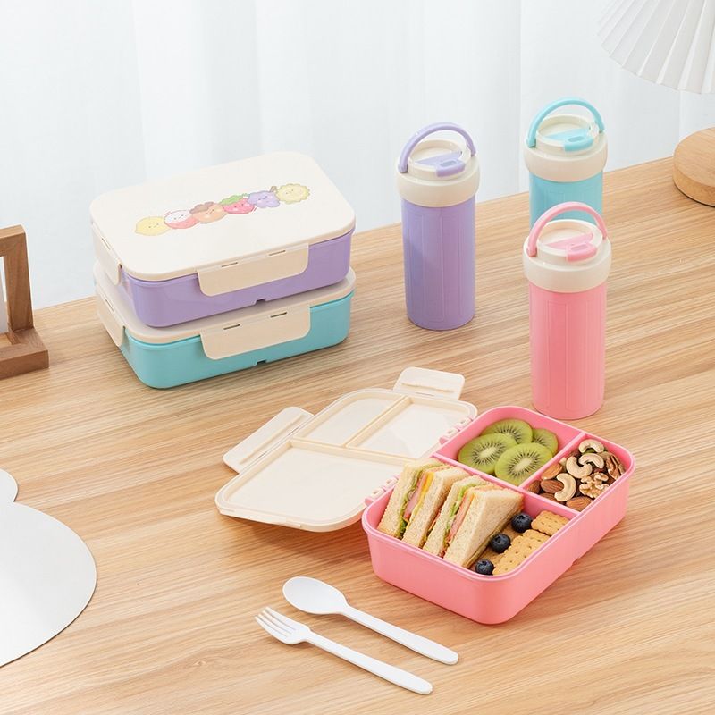 Student Rectangular Plastic PP Flip-Top Compartment Lunch Box and Water Cup Office Worker Microwave Safe Lunch Bento Box