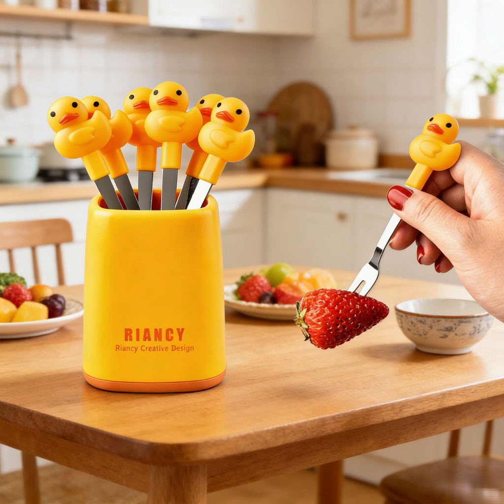 Cartoon Kids Duckling Stainless Steel Fruit Fork Dessert Dessert Cake 6-Piece Set Set Gift