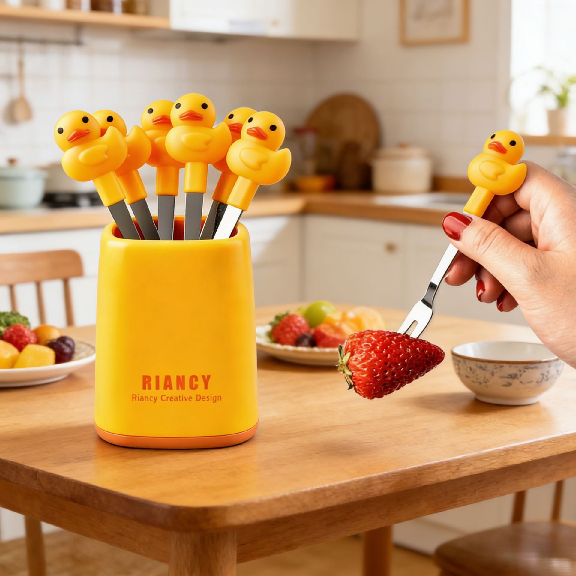 Cartoon Kids Duckling Stainless Steel Fruit Fork Dessert Dessert Cake 6-Piece Set Set Gift