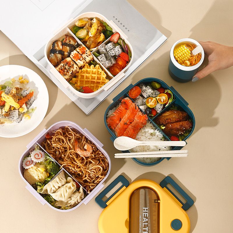 Minimalist INS Style Student Plastic Compartment Lunch Box Office Worker Lunch Bento Box Microwave Safe Heating Spring Outing Picnic