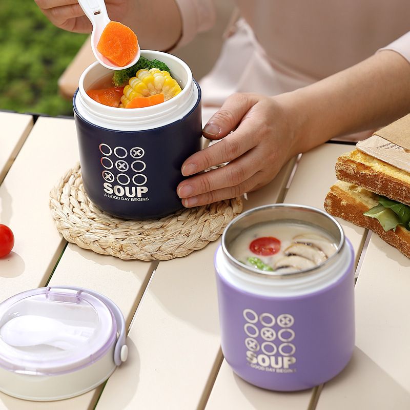304 Stainless Steel Soup Cup Student Portable Breakfast Cup Milk Cup Stylish with Cutlery Oatmeal Cup Porridge Jar