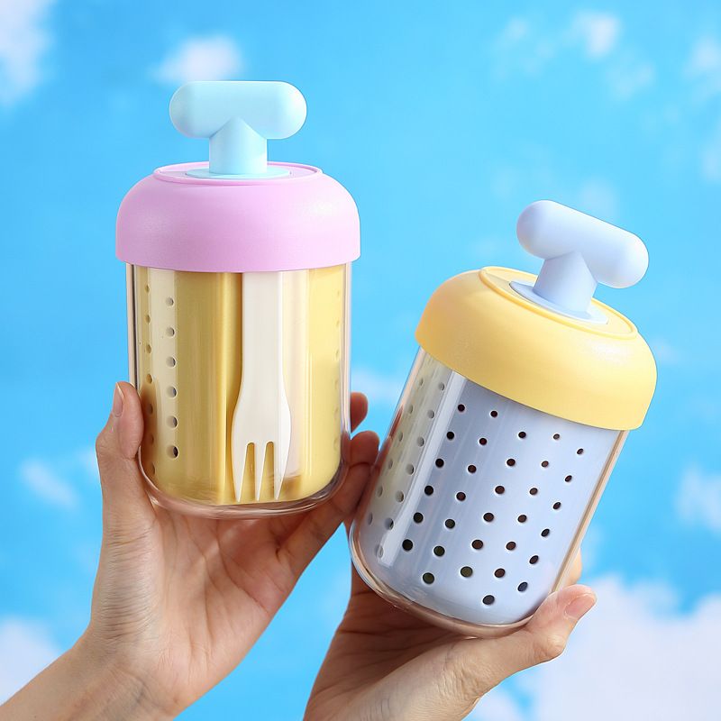 Student Stylish Double-Layer Fruit Cup Cereal Brewing Water Cup Office Worker Portable Salad Cup