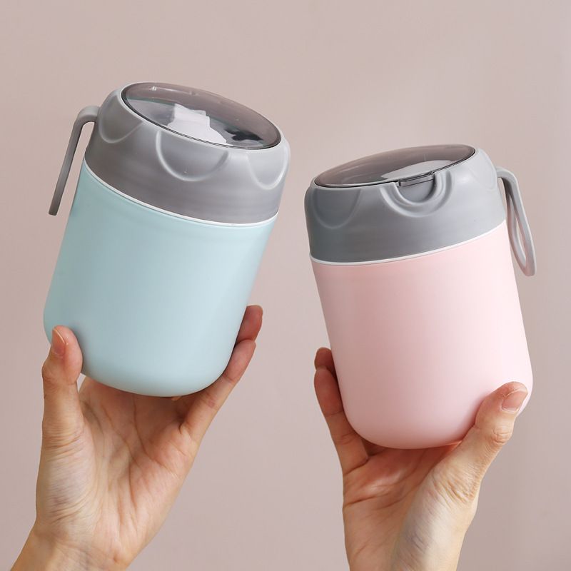 304 Stainless Steel Soup Cup Student Cereal Milk Cup with Lid Spoon Office Worker Portable Outdoor Breakfast Cup Porridge Jar