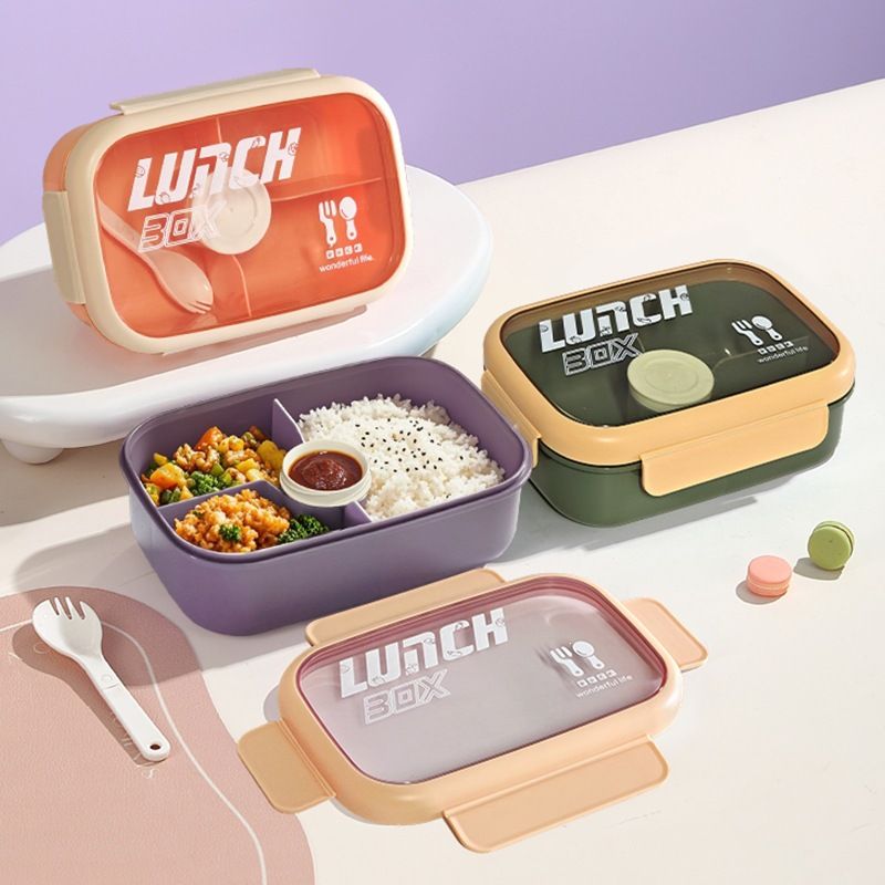 Student Minimalist Plastic Compartment Lunch Box and Water Cup Set Microwave Safe Heating Lunch Bento Box Sauce Box Tableware