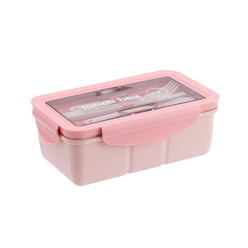 Minimalist Student Compartment Plastic Lunch Box Office Lunch Bento Box Microwave Safe Heating Spoon and Chopsticks Cutlery