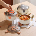 Cartoon Little Bear 304 Stainless Steel Round Lunch Box Water-Fillable Heating Student Lunch Bento Box Travel