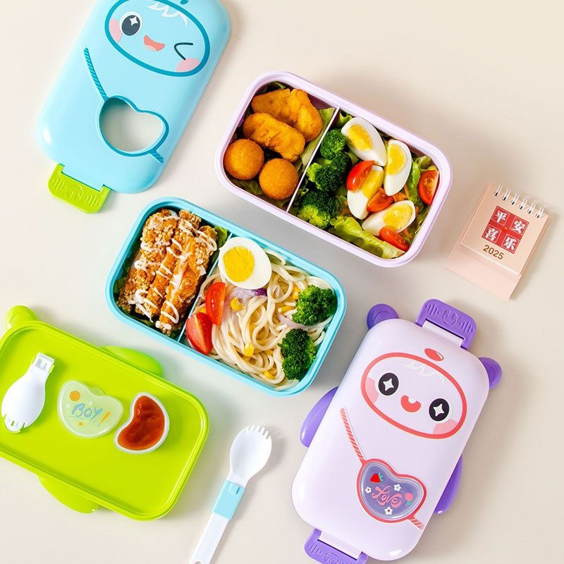 Cute Cartoon Kids Heart Type Plastic Compartment Lunch Box Creative Cute and Fun Student Lunch Bento Box with Lid