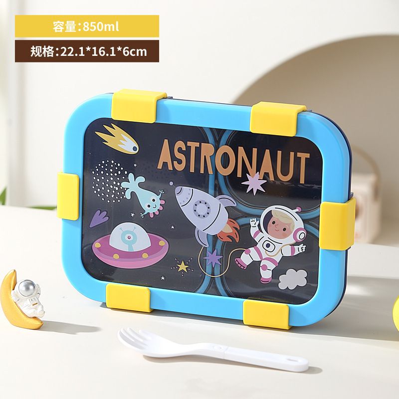 Cartoon Cute and Fun Kids Compartment Lunch Box with Cutlery Student Microwave Safe Takeout Lunch Box Food Container