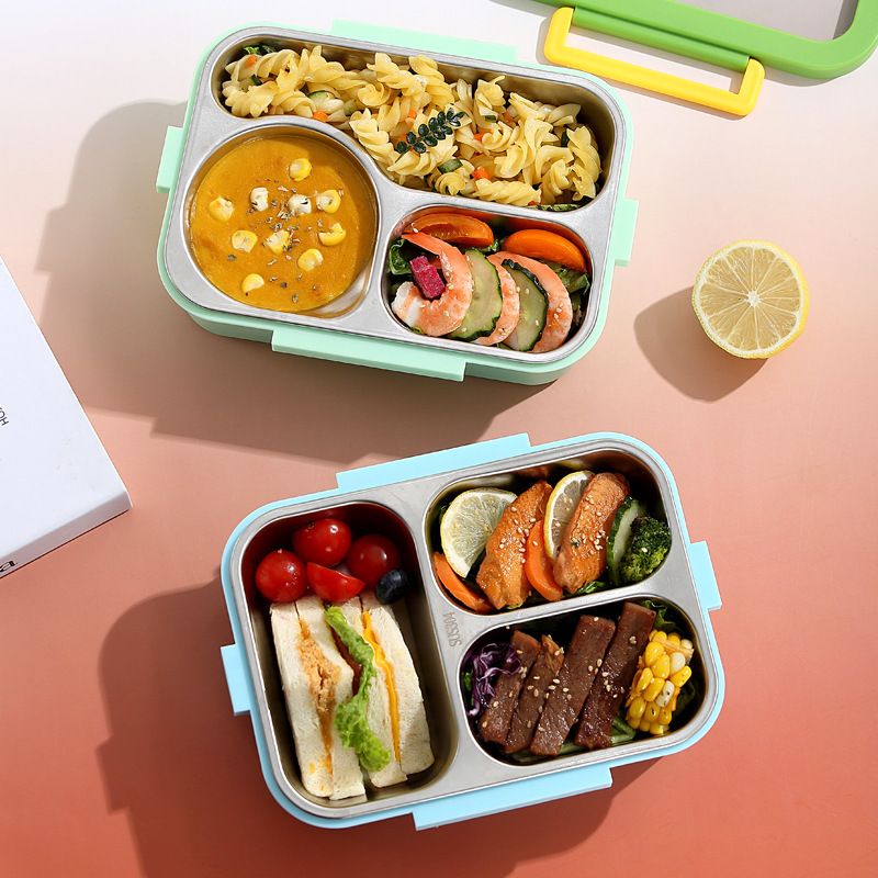 Office Worker 304 Stainless Steel Compartment Lunch Box Student Dorm Cafeteria Takeout Lunch Box Bento Box Food Container
