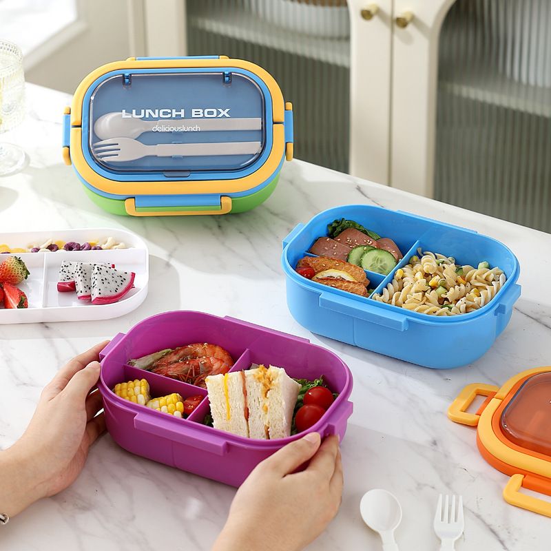 INS Style Student Compartment Lunch Box Office Worker PP Bento Box Food Container with Cutlery