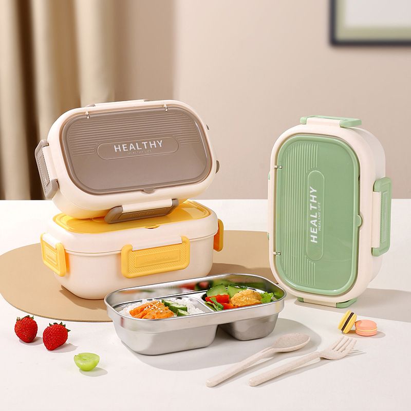 Office Worker Minimalist Buckle Plastic PP Compartment Lunch Box Student 304 Stainless Steel Lunch Box Food Container