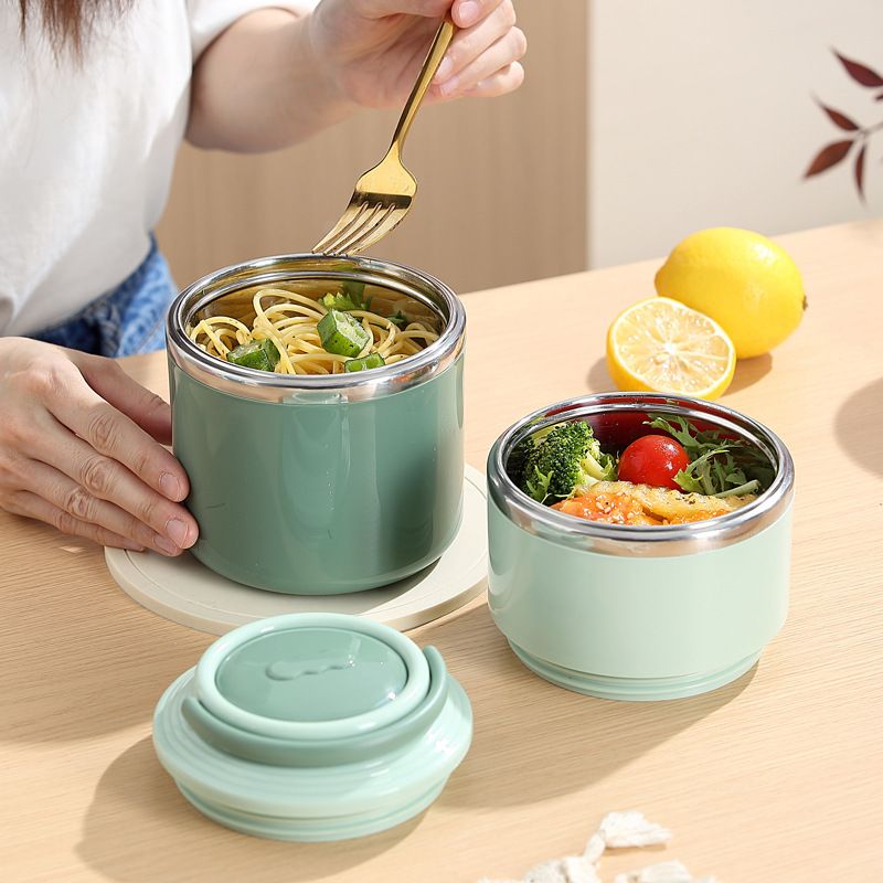 Student Multi-Layer 304 Stainless Steel Round Lunch Box Office Worker Lunch Bento Box Soup Cup and Porridge Jar