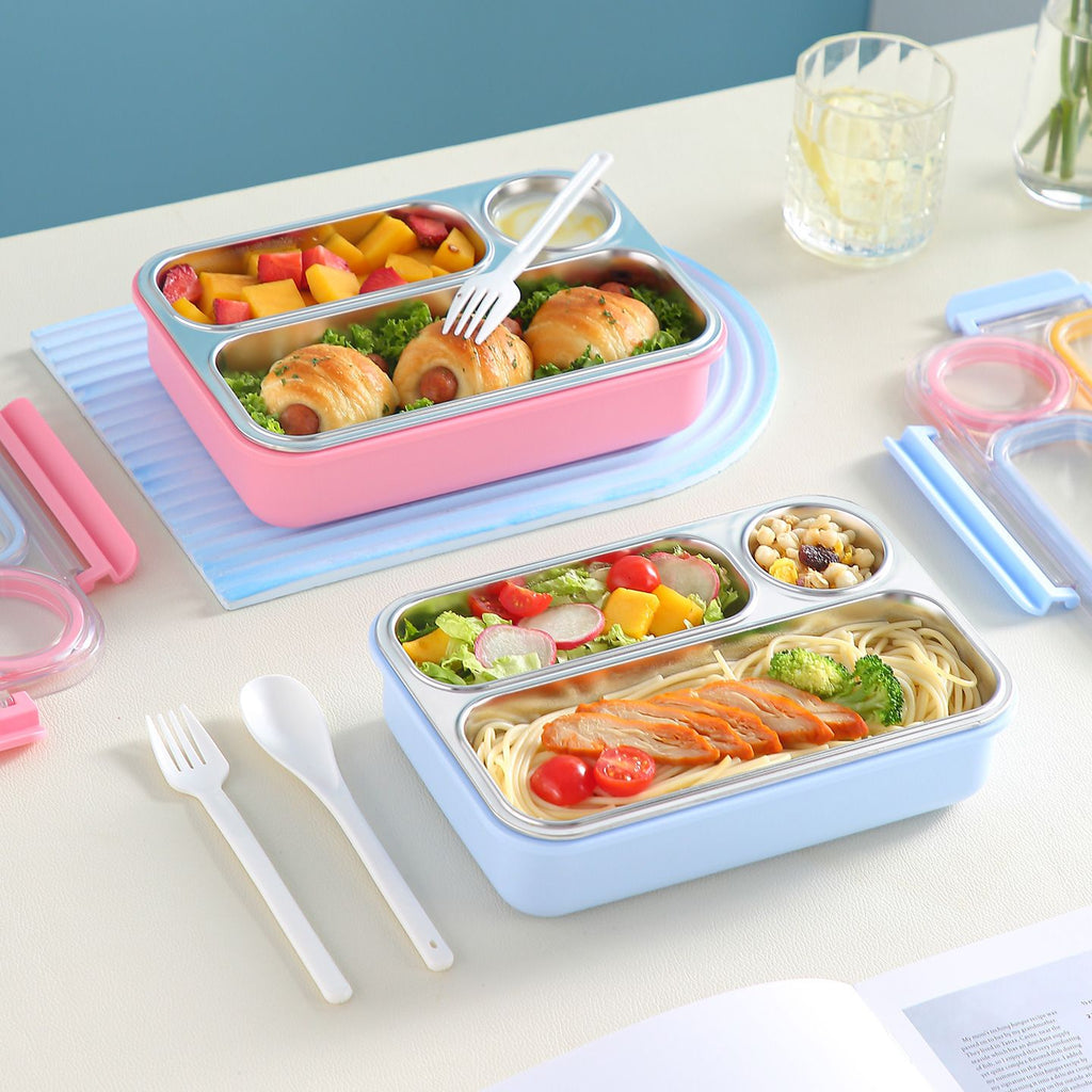 Stylish Student 304 Stainless Steel Compartment Lunch Box Office Worker Portable Buckle Lunch Bento Box Food Container