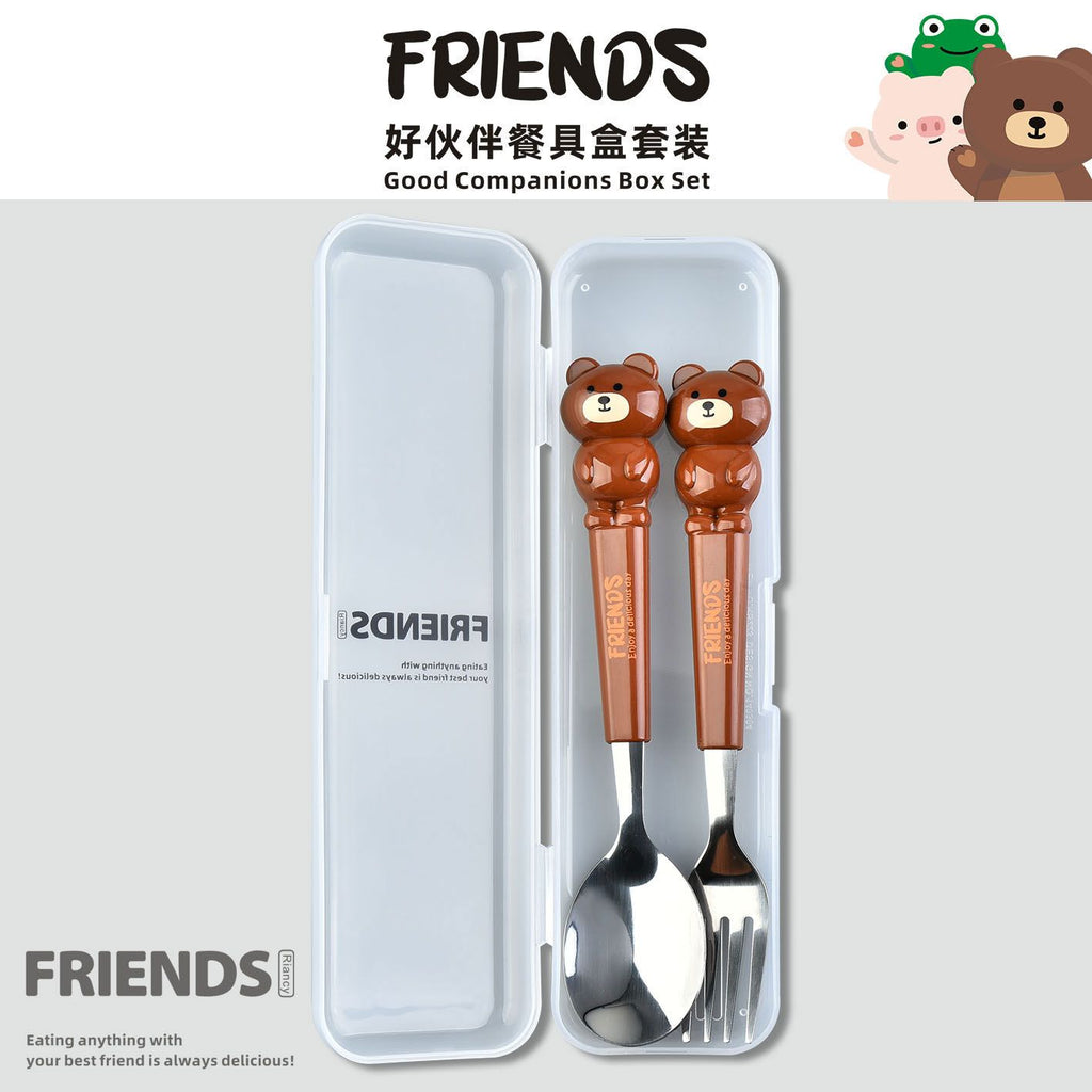 Cartoon Little Bear Frog Stainless Steel Tableware Set Student Spoon and Fork Set 2-Piece Set Storage Portable Travel