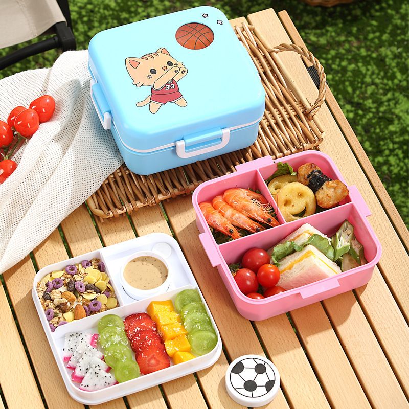 Cartoon Square Compartment Lunch Box Student Microwave Safe Lunch Bento Box Kids Travel Small Food Container