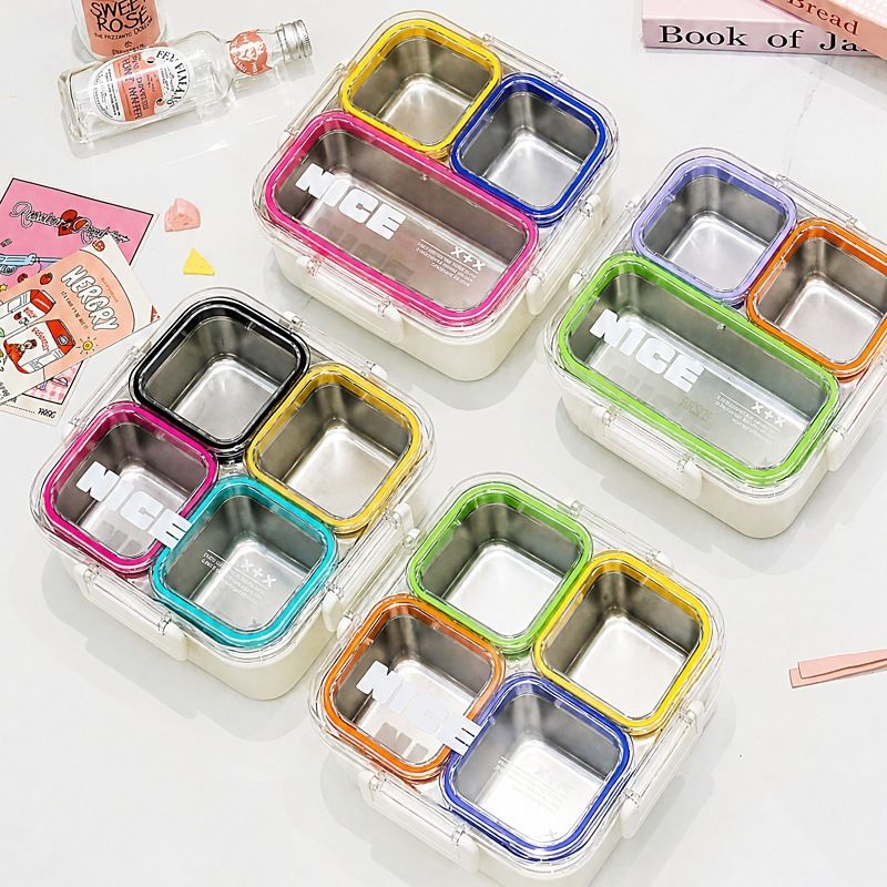 Stylish Student 304 Stainless Steel Compartment Lunch Box Adult Portable Cafeteria Takeout Buckle Lunch Bento Box