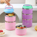 Minimalist Household 304 Stainless Steel Round Lunch Box with Handle Student Multi-Layer Lunch Bento Box Portable Meal Prep Food Container