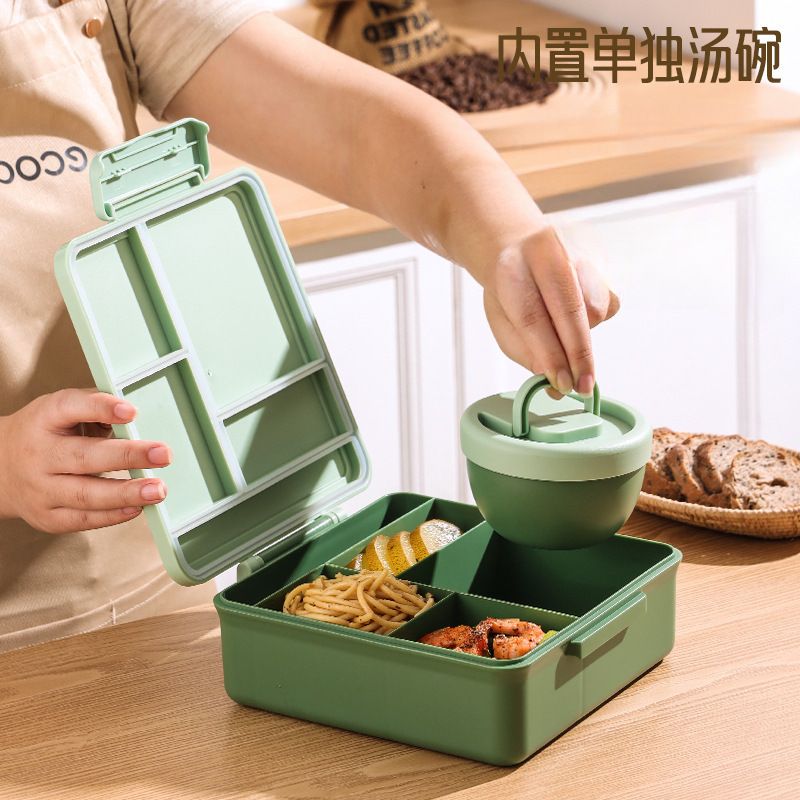 Cartoon Large Capacity Kids Compartment Lunch Box with Handle Travel Portable Food Container with Cutlery Soup Bowl
