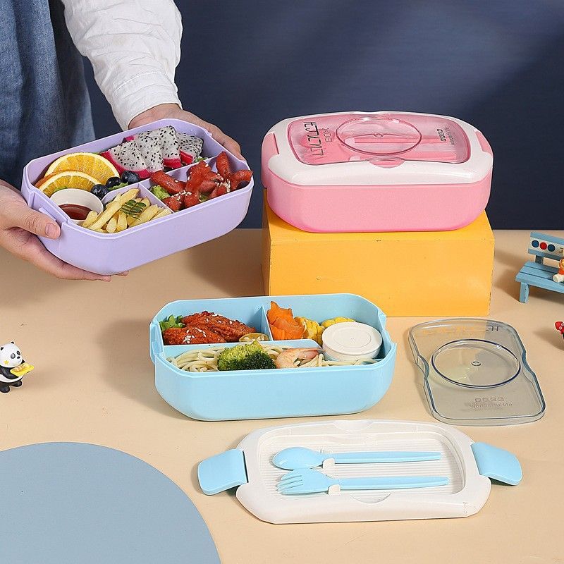 Plastic Office Worker Portable Compartment Lunch Box Microwave Safe Heating Student Minimalist Lunch Box and Water Cup Set
