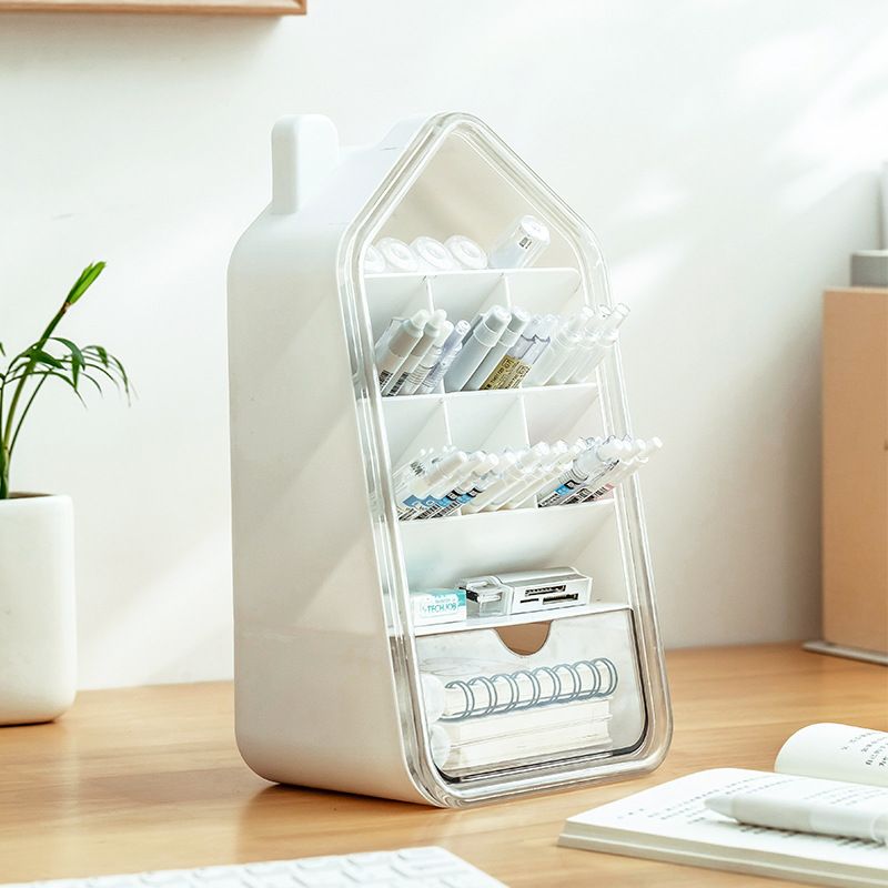 Office Pen Holder Storage Box Slanted Insert Student Desk Stationery Organizer Box Lipstick Cosmetics Compartment Storage