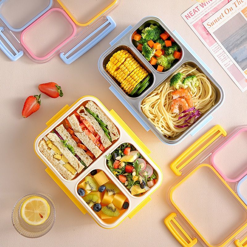 Minimalist Student 304 Stainless Steel Compartment Lunch Box Office Worker Cafeteria Takeout Lunch Bento Box Food Container