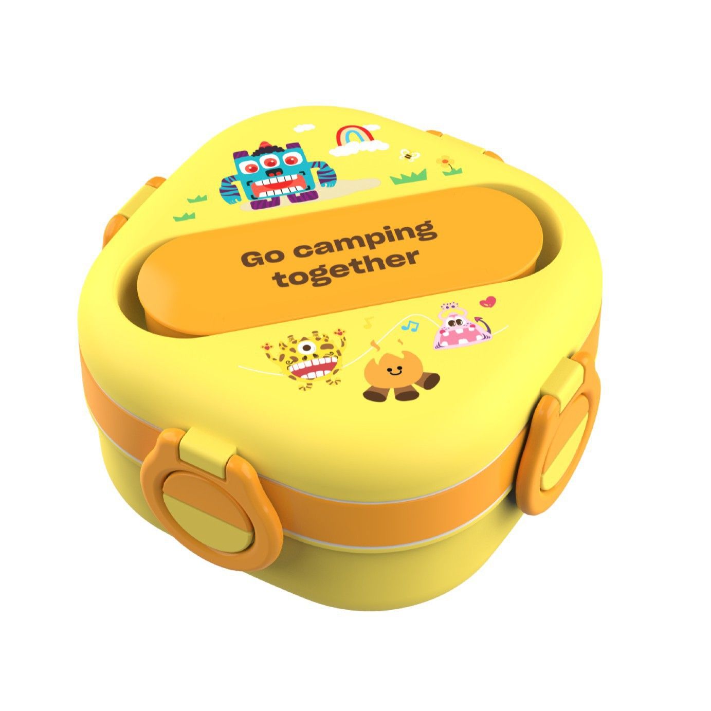 Kids Cartoon Double-Layer Compartment Buckle Lunch Box Student Microwave Safe Lunch Bento Box with Cutlery