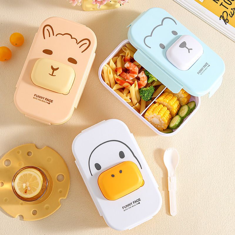 Cute and Fun Cartoon Kids Compartment Lunch Box Student Japanese Style Lunch Bento Box Microwave Safe with Cutlery with Lid