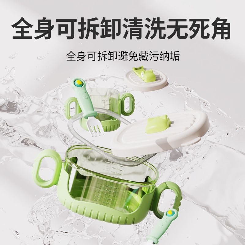 Cartoon Kids Crocodile Water Cup Baby Food Bowl Spoon and Fork Tableware Set Baby Study Eating Bowl with Scale Straw