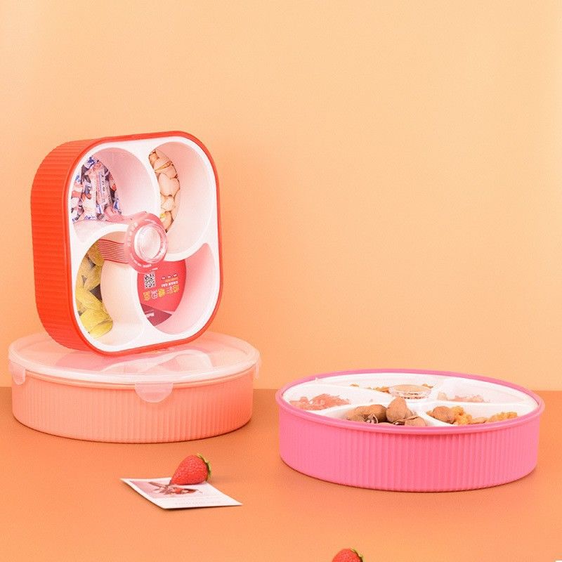 Minimalist Festive New Year Compartment Candy Box Household Living Room Snacks and Nuts Peanuts Storage Box Round Fruit Plate with Lid