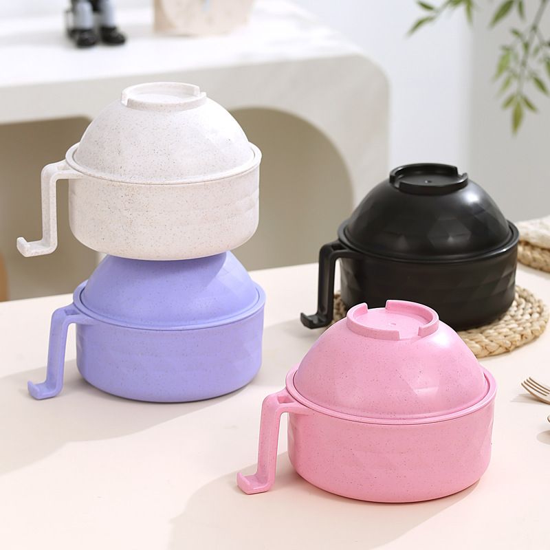 New Large Instant Noodle Bowl Bamboo Fiber with Lid Tableware pcs Set Student Bento Box