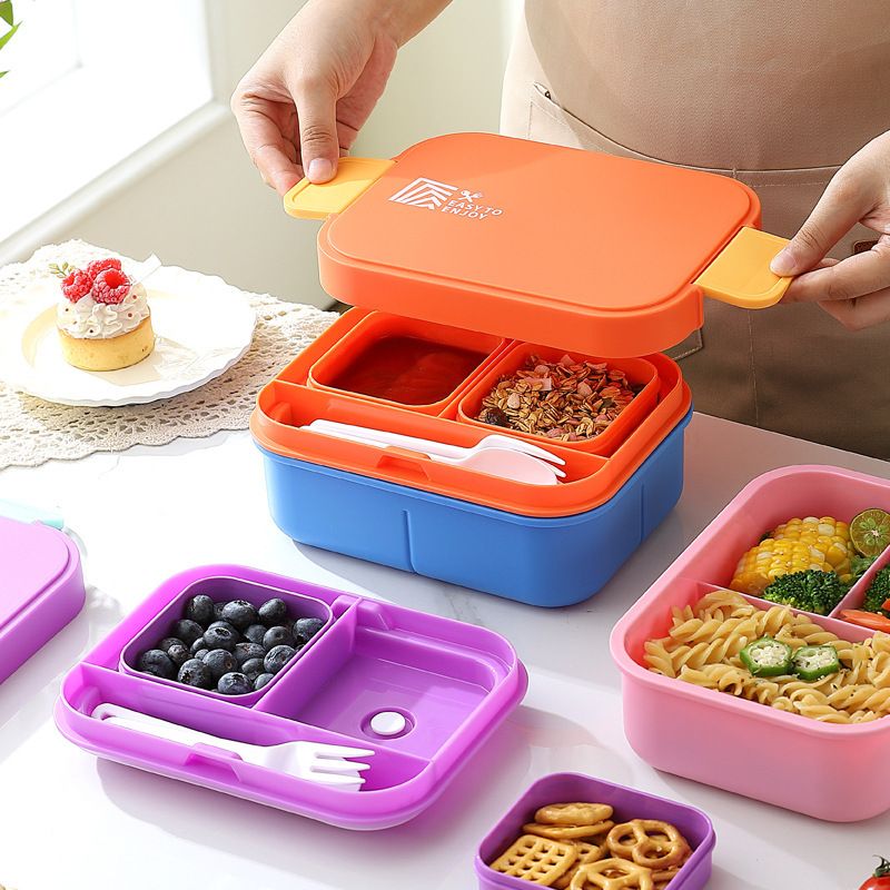 Fiambrera de silicona Bento al por mayor, recipiente apilable para alimentos apto para microondas