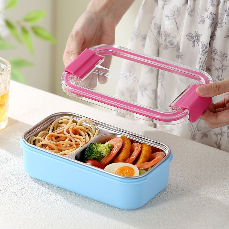 Student 304 Stainless Steel Compartment Lunch Box Office Worker Portable Lunch Bento Box Dorm Takeout Food Container with Spoon and Fork