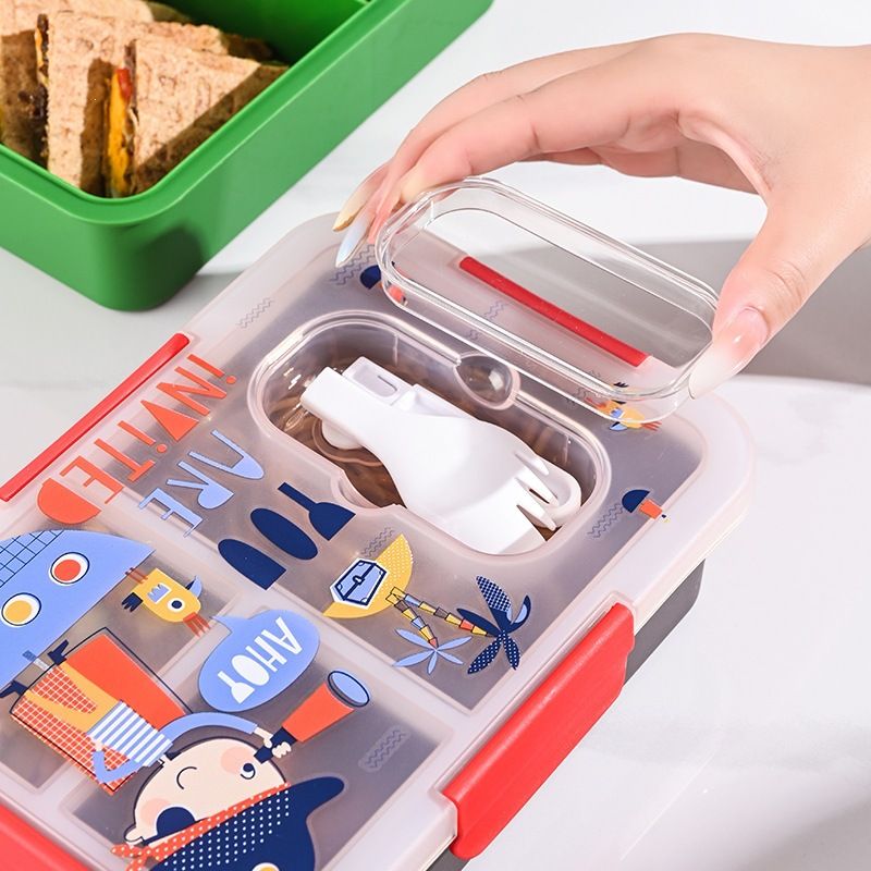 Student Cartoon Compartment Plastic Lunch Box Office Worker Cafeteria Takeout Lunch Bento Box Buckle Food Container