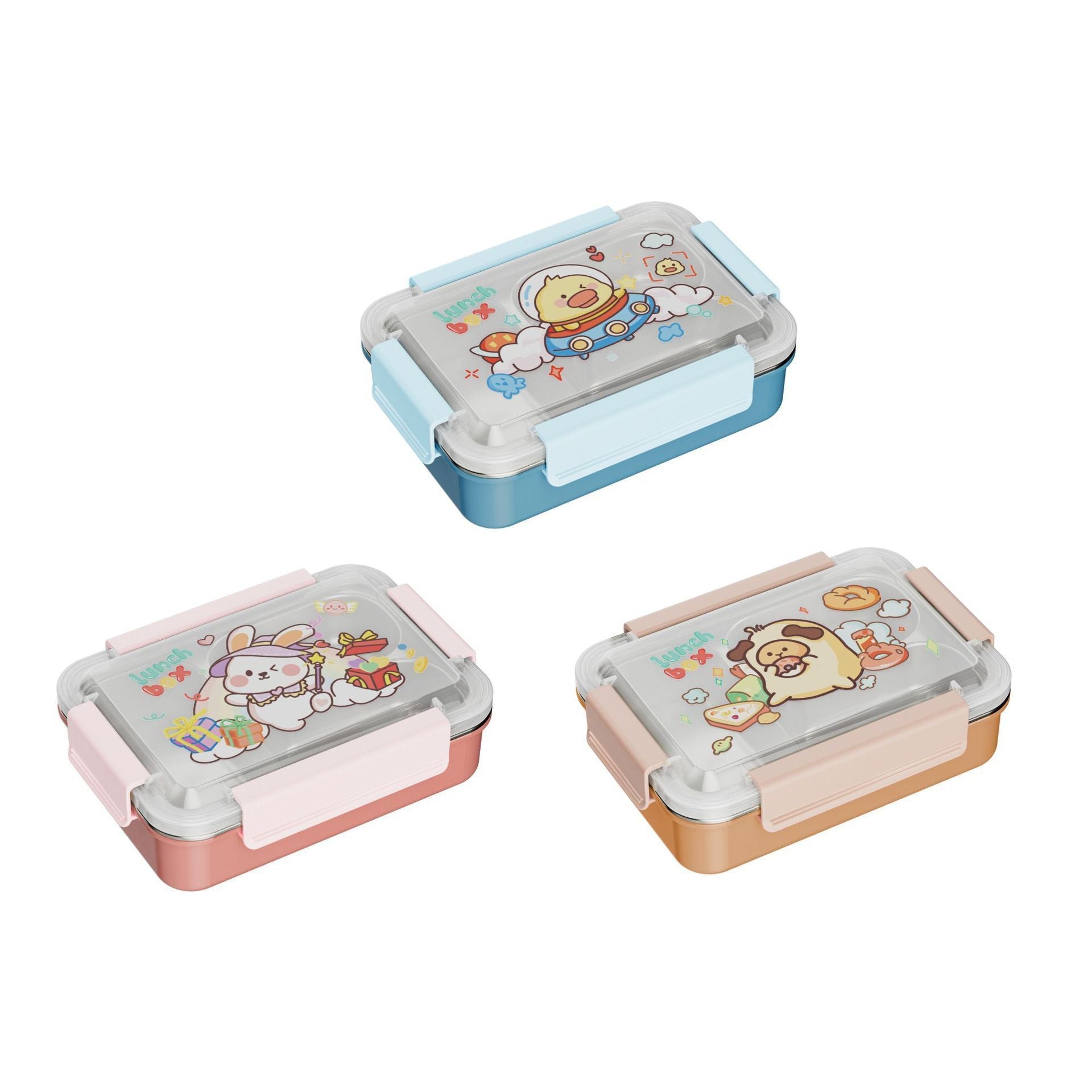 Fiambrera Bento de Acero Inoxidable 304 al por Mayor, Recipiente Apilable para Alimentos, de Dibujos Animados