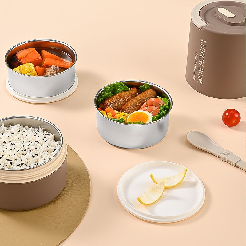 Minimalist 304 Stainless Steel Portable Lunch Box Student Multi-Layer Round Bucket Office Worker Large Capacity Lunch Bento Box