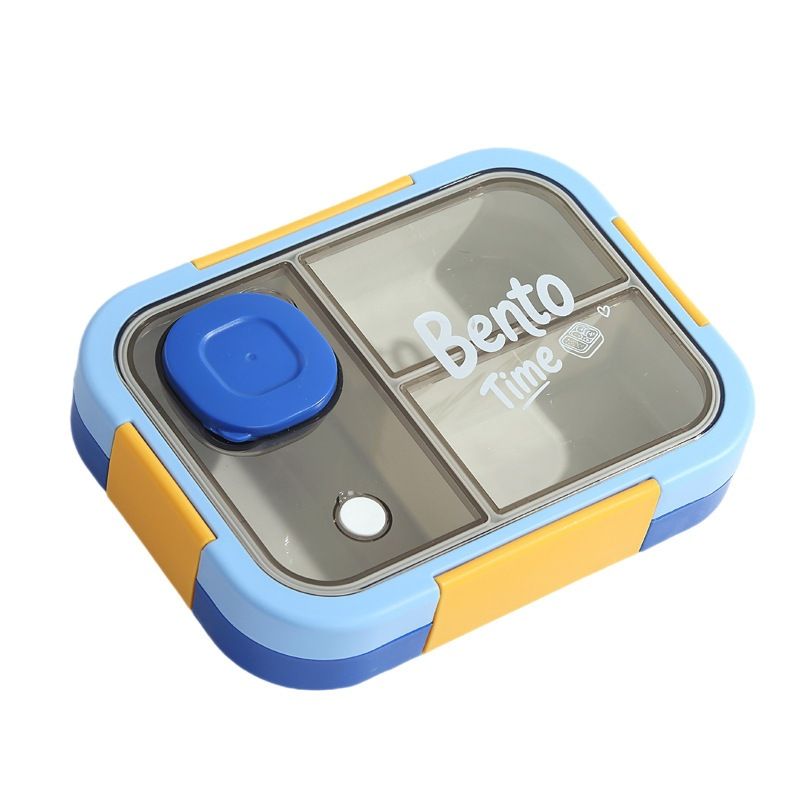 Korean Style Student Compartment Plastic Lunch Box with Cutlery Sauce Box Microwave Safe Minimalist Bento Box