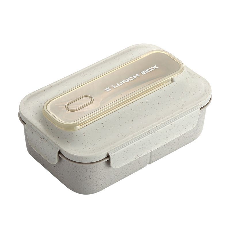 Office Worker Wheat Straw Compartment Lunch Box with Spoon and Fork Student Japanese Style Lunch Bento Box Water Cup Set