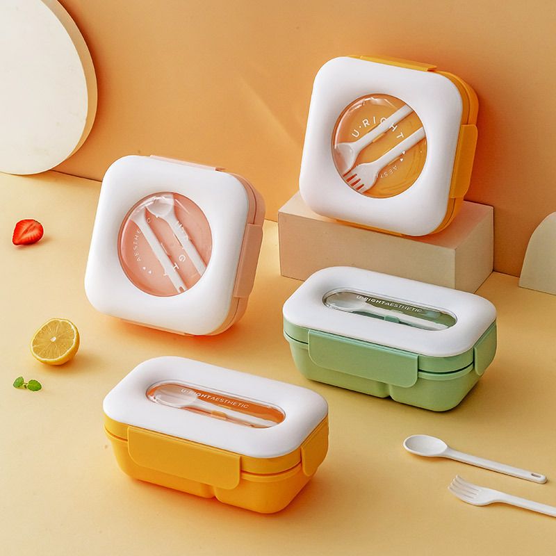 Student Japanese Style Compartment Lunch Box with Spoon and Fork Microwave Safe Large Capacity Lunch Bento Box Cafeteria Portable