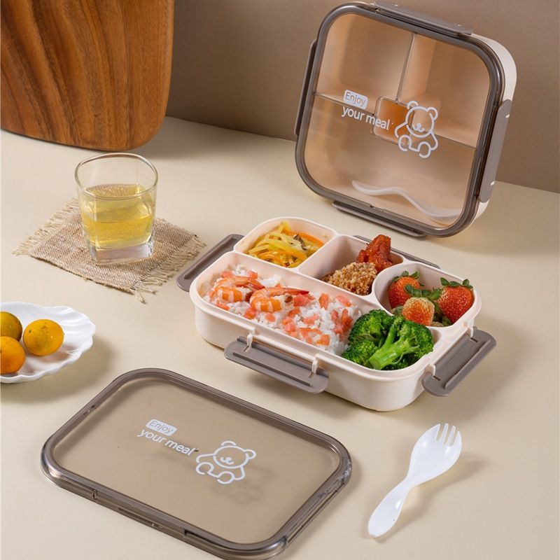 Cartoon Minimalist Square Compartment Student Lunch Box Microwave Safe Office Worker Lunch Bento Box Food Container