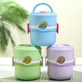 Student Portable Round Stainless Steel Lunch Box Office Worker Double-Layer Lunch Bento Box with Lid Cafeteria Food Container