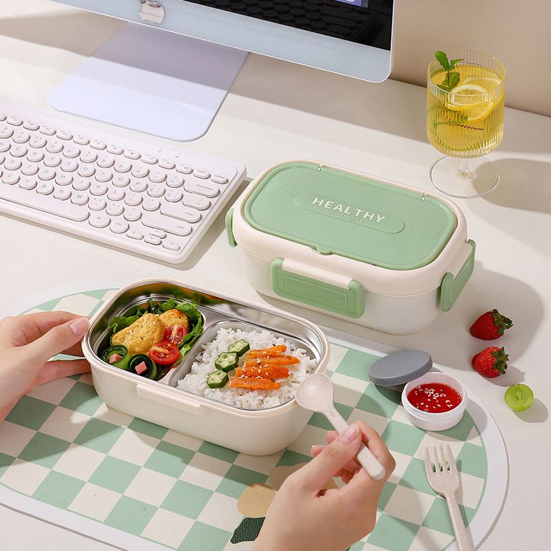 Office Worker Minimalist Buckle Plastic PP Compartment Lunch Box Student 304 Stainless Steel Lunch Box Food Container