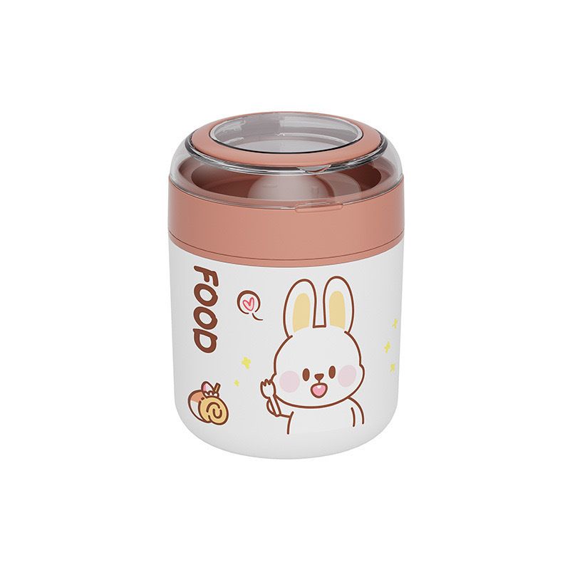 Student 304 Stainless Steel Cartoon Water Cup with Spoon Office Worker Portable Soup Cup Porridge Jar