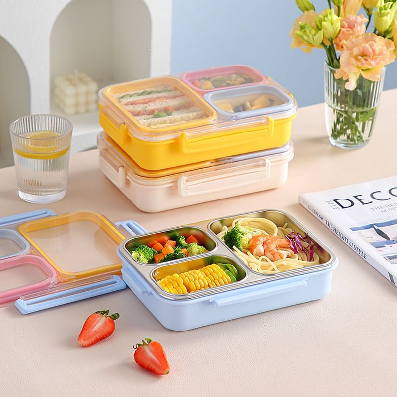Minimalist Student 304 Stainless Steel Compartment Lunch Box Office Worker Cafeteria Takeout Lunch Bento Box Food Container