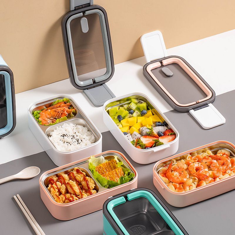 Student 304 Stainless Steel Compartment Lunch Bento Box Office Worker Portable Double-Layer Lunch Box Cafeteria Food Container