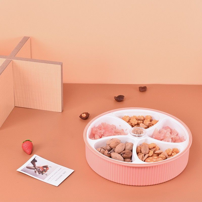 Minimalist Festive New Year Compartment Candy Box Household Living Room Snacks and Nuts Peanuts Storage Box Round Fruit Plate with Lid