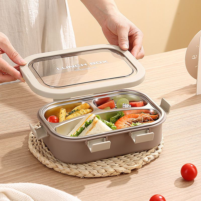 Office Worker 304 Stainless Steel Compartment Lunch Box Student Lunch Bento Box Portable Cafeteria Buckle Takeout Food Container