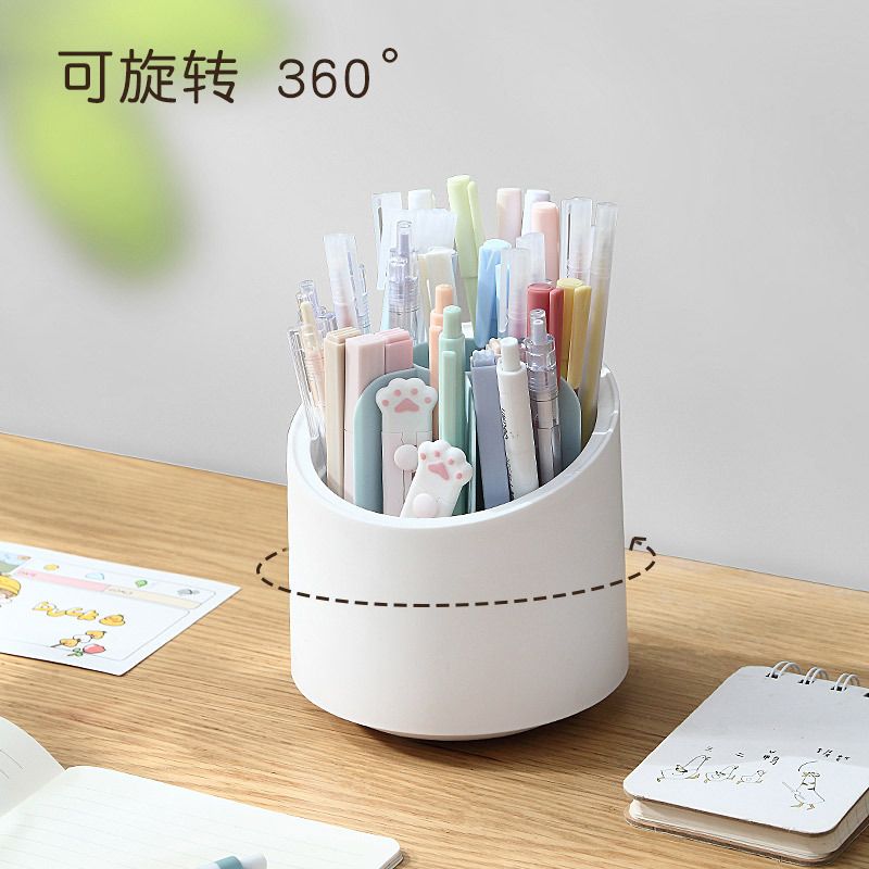 Girls Dorm Desktop with Lid Makeup Brush Lipstick Compartment Storage Household Rotating Storage Storage Box