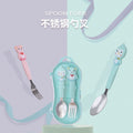 Cartoon Kids Tableware 304 Stainless Steel Spoon and Fork Portable Infant Baby Baby Food Training Spoon and Fork Feeding Tableware