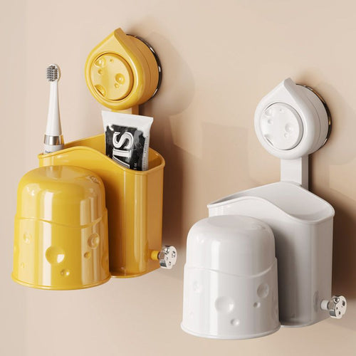 Bathroom Cheese Suction Wash Cup Organizer Rack No-Drill Removable Bathroom Mouthwash Cup Set